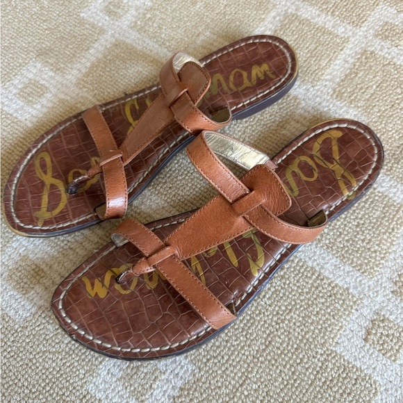 Sam Edelman Kira Brown Leather Thong Slide Sandals Flat Casual Boho Shoes Size 9 - Picture 6 of 10